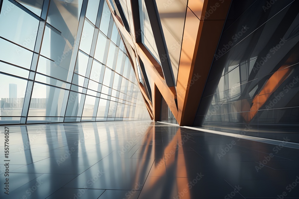Wall mural abstract architecture: intriguing angles and lines in a modern building, creating an abstract and th