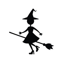 Minimalist clipart of witch broomstick silhouette on white background Vector illustration