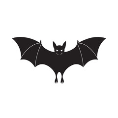 Obraz premium Stylized black silhouette of a bat with wings spread wide on white background