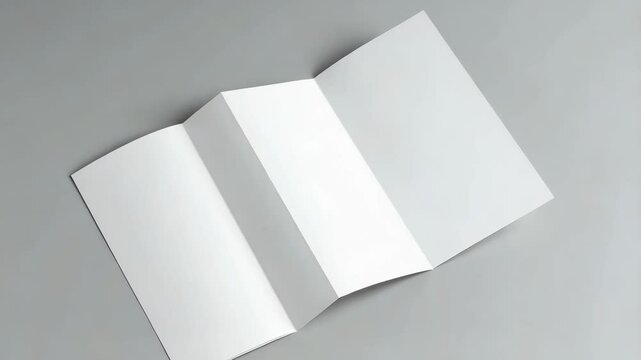 Blank White Three Panel Brochure or Flyer Mockup Unfolded on a Gray Surface, Advertisement Template for Design Layouts and Presentation