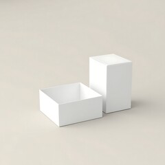 Fototapeta premium Realistic 3D White Cardboard Box Mockup — Open and Closed Packaging Box on Solid Background for Branding and Product Design 