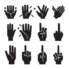 Collection of black hand gesture icons showing counting and gestures