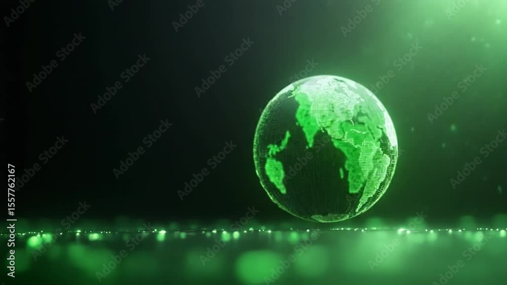 Poster illuminated planet: a luminous, verdant globe, radiating an aura of environmental responsibility and