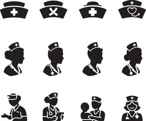 Nurse icons medical professionals healthcare symbols