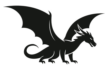 a fierce black dragon silhouette with spread wings, ideal for fantasy, mythology, power, and medieval themes