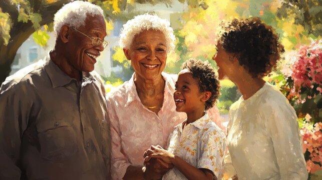 Smiling multigenerational family enjoying a beautiful day outdoors together