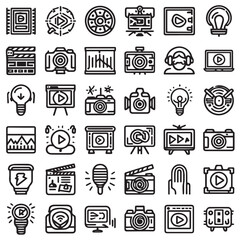 Set of 36 Outline Icons Related to Video Production and Multimedia vol2 vector art in Adobe Illustrator Artwork