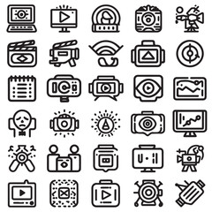 Set of 30 Outline Icons Related to Video Production and Multimedia Vol1 vector art in Adobe Illustrator Artwork