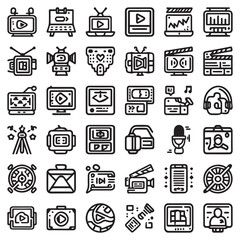 Set of 36 Outline Icons Related to Video Production and Multimedia vol3 vector art in Adobe Illustrator Artwork