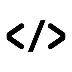 Obraz premium A black and white illustration of a code symbol with a slash on a white background isolated