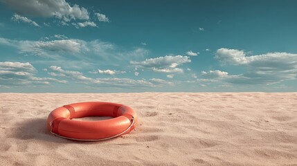 Obraz premium Orange lifebuoy resting on sunny beach sand