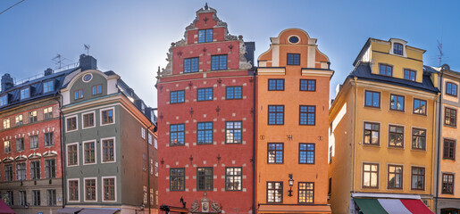 Fototapeta premium Iconic colorful buildings at Stortorget square in Stockholm’s Old Town