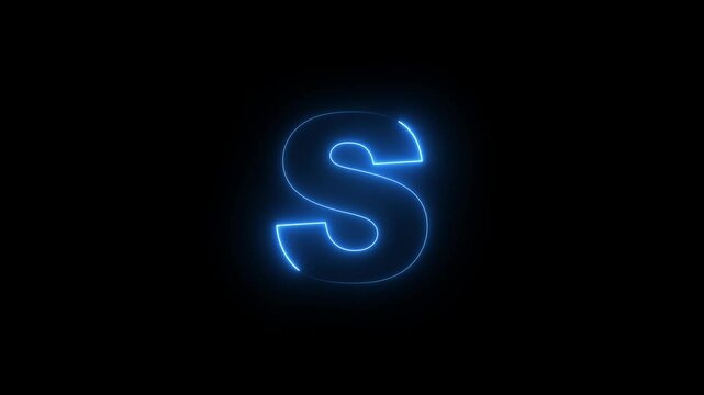 Neon Letter S icon  on Black Background.