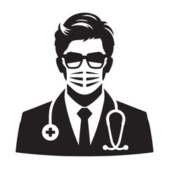 Confident Masked Doctor with Glasses Vector Illustration for Medical Use