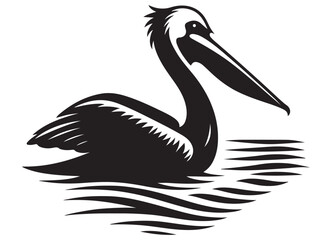 Pelican Silhouette Vector Illustration on the Water Surface