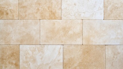 Fototapeta premium Travertine tiles with uniform rectangular format in creamy beige hues
