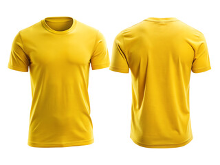 A bright yellow tshirt is shown from the front and back, isolated on white background