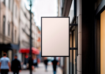 Blank Store Sign Mockup on a Busy City Street Facade