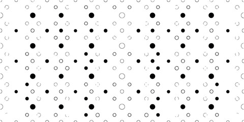 Seamless geometric pattern of black and white circles and arcs arranged in a symmetrical repeating design creating a modern abstract background