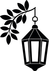 Lantern Hanging from Branch Silhouette Vector