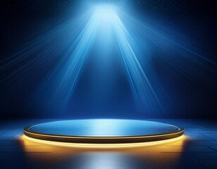 spot light podium background stage spotlight studio lamp pedestal show platform award concert 3d scene dark round effect winner theater party stand blue beam projector empty gold exhibition floor