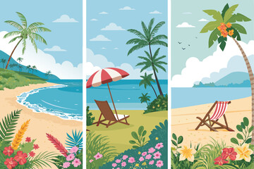 Summer Backgrounds Vector – Bright Seasonal Designs with Tropical Elements, Sun, Beach, Palm Trees, and Abstract Patterns for Web, Posters, Flyers, Social Media, and Vacation-Themed Projects

