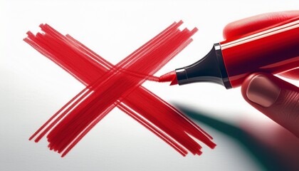 red marker drawing an x symbolizing error or correction