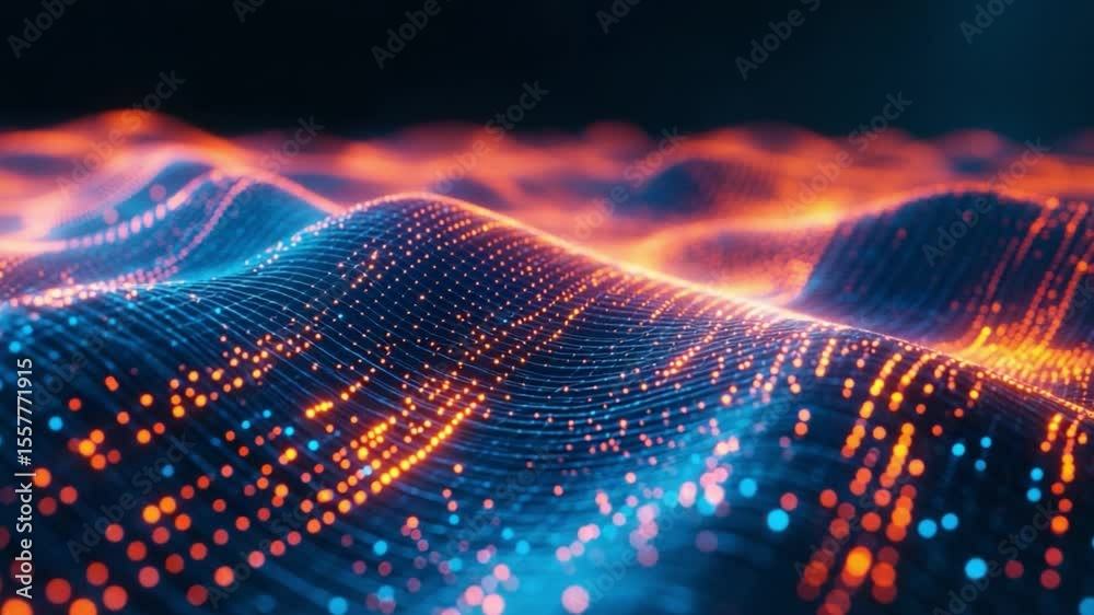 Leinwandbilder Digital Data Flow: A captivating visualization of digital data streams, showcasing glowing particles forming dynamic, undulating waveforms.
