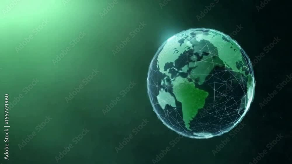 Poster digital earth in the green light: the illuminated earth with digital lines, floating in space, sugge