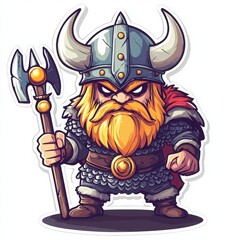 Fototapeta premium Legendary Viking Warrior Illustration: Heroic Bearded Axe-Wielding Comic Character