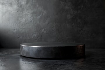 Minimalist Dark Metal Platform Presentation Stage for Displaying Products or Objects Against Textured Background