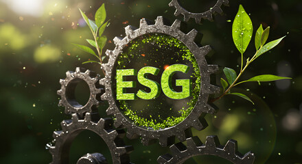 Esg environment social governance business industry sustainability ecology technology responsibility nature green leaf plant gear machine growth investment corporate value ethic