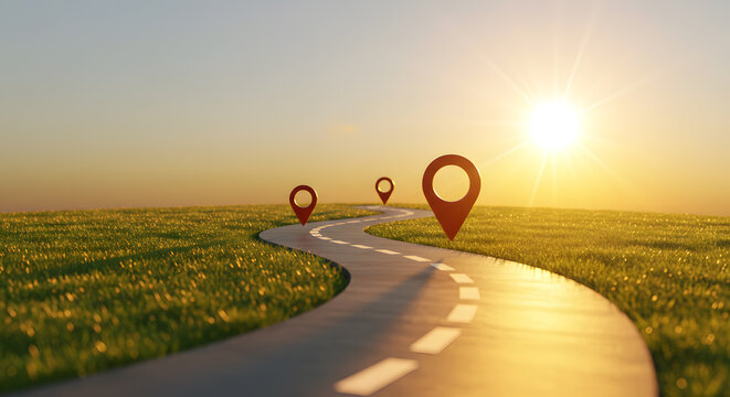 Journey roadmap future goal strategy success vision milestone progress path way road direction business career adventure landscape sun light nature