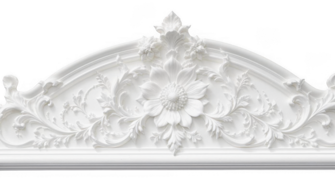 An elegant white floral ornament isolated on transparent background