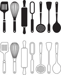 Essential Kitchen Utensils Set in Black and White
