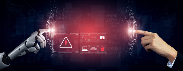 Obraz na płótnie Canvas AI identifies cybersecurity threat and breach by protecting data, detecting threat, and preventing security risks in real time Vouch