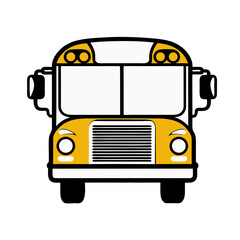 Yellow school bus front view on white background  