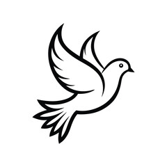 Dove of Peace Line Drawing on White Background  