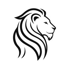 Lion portrait side face continuous line art drawing style, Design template linear minimal style on white background
