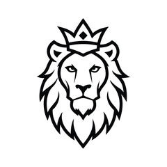 Vector of lion head wearing royal crown, detailed illustration art with flowing mane in heraldic style. 