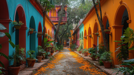A vibrant scene representing Mexico’s rich culture, featuring colorful landscapes, traditional architecture, and lively festivities under bright skies...