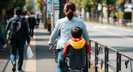 自転車 違反:2人乗りの親子(自転車・車道・歩道)