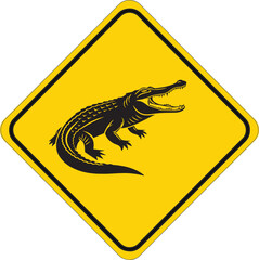 crocodile, signs, alligator, animal, dangerous, caution, danger, notice, reptile, wildlife, attention, roadsign, warning, wild, symbol, water, yellow, information, icon, highway, predator, safety, tra