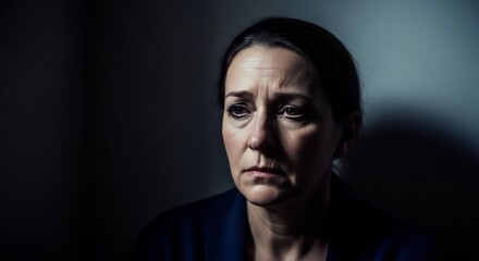 Obraz premium Pensive Woman in Shadow: A Portrait of Melancholy and Introspection
