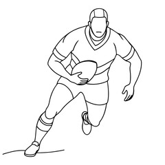 Fototapeta premium Rugby player running while holding a ball in dynamic pose 