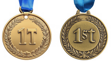 Two medals, one gold and one bronze, isolated on transparent background, display 11th and 1st place