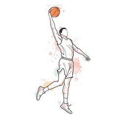 Male basketball player jumping and dunking a basketball in action  