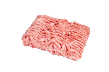 Raw ground pork meat, mincemeat isolated on white background. top view