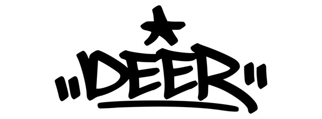 Deer graffiti tag in hand-drawn black letters with clean urban style. Street-inspired animal tag perfect for nature themes, forest designs, or youth fashion.