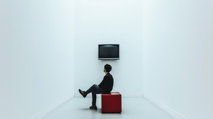 TV on the clean white wall 